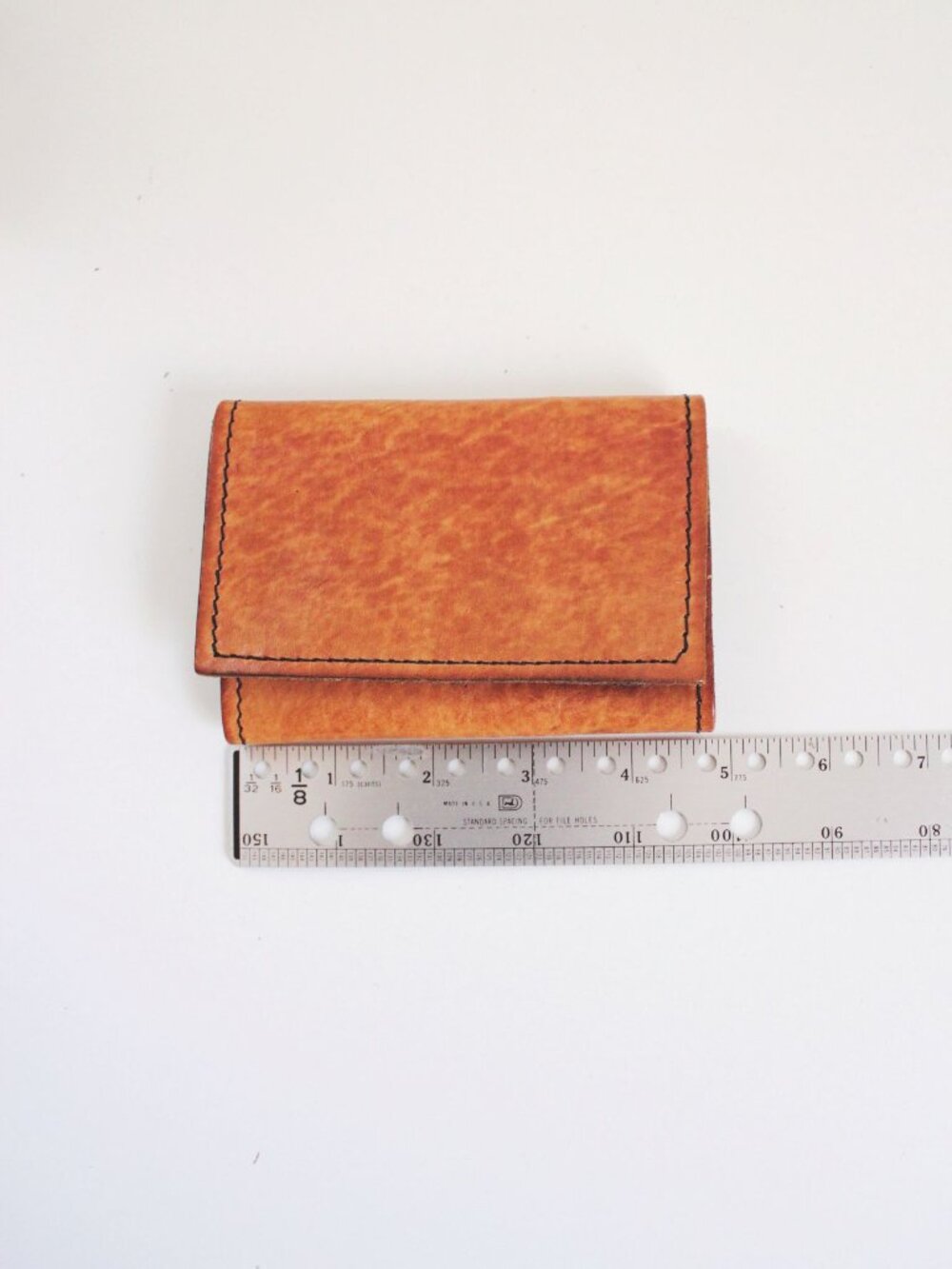 Vintage Hand-Stitched Leather Wallet Trifold Card Coin Case Tan Patina Distresse - Picture 9 of 9